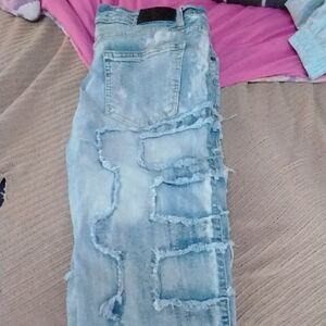 Men's Light Blue Distressed Straight Jeans